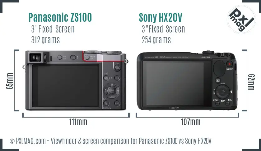 Panasonic ZS100 vs Sony HX20V Screen and Viewfinder comparison