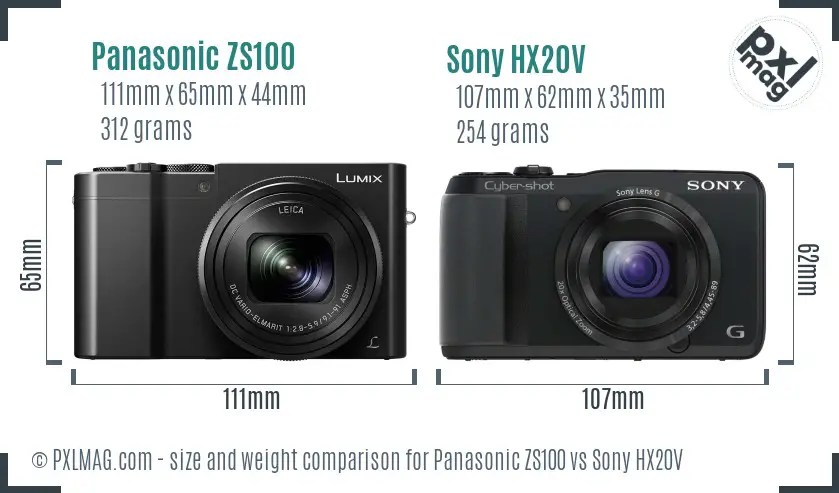 Panasonic ZS100 vs Sony HX20V size comparison