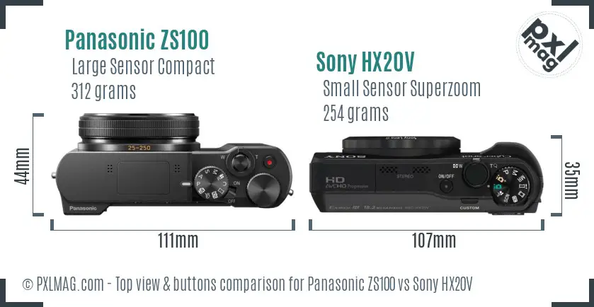 Panasonic ZS100 vs Sony HX20V top view buttons comparison