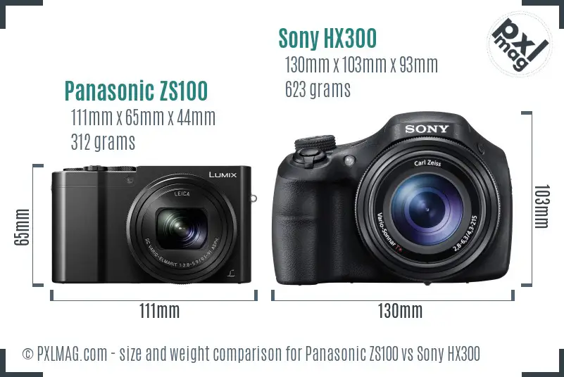 Panasonic ZS100 vs Sony HX300 size comparison