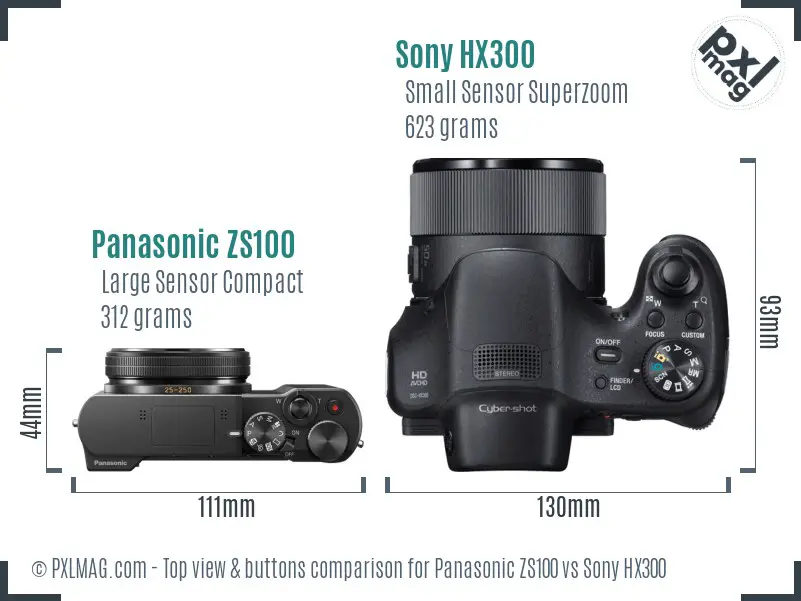 Panasonic ZS100 vs Sony HX300 top view buttons comparison
