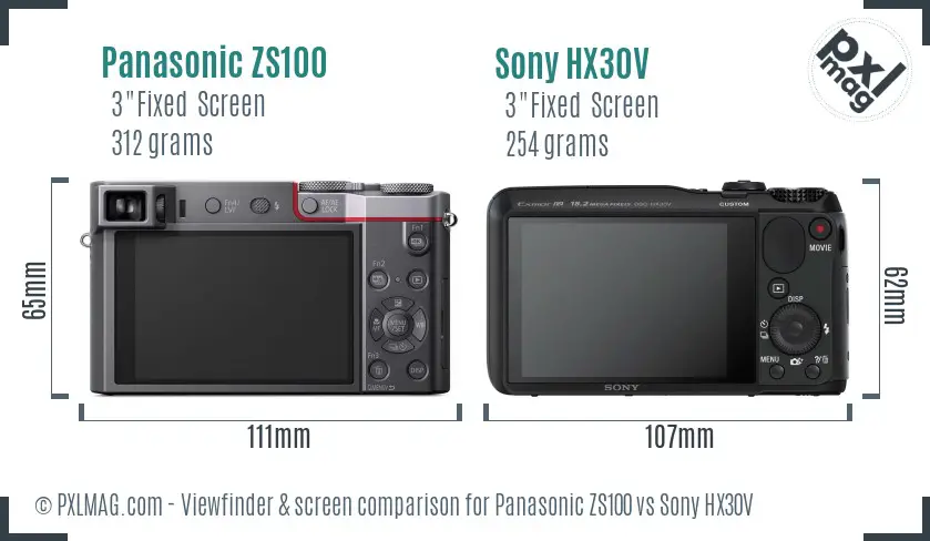 Panasonic ZS100 vs Sony HX30V Screen and Viewfinder comparison