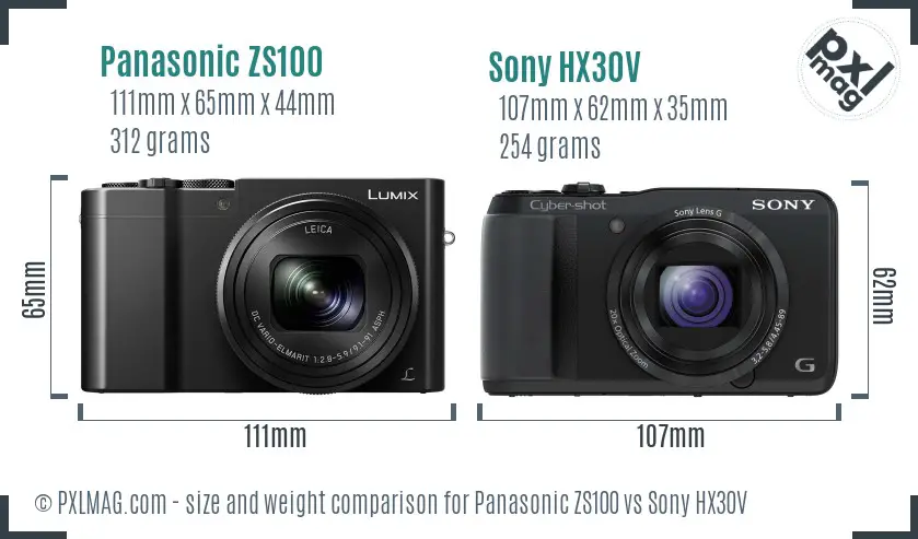 Panasonic ZS100 vs Sony HX30V size comparison