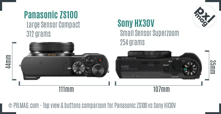 Panasonic ZS100 vs Sony HX30V top view buttons comparison