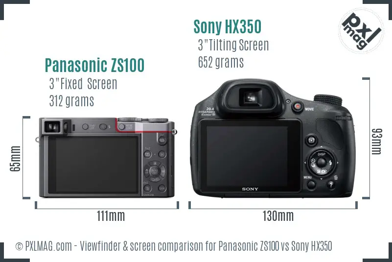 Panasonic ZS100 vs Sony HX350 Screen and Viewfinder comparison