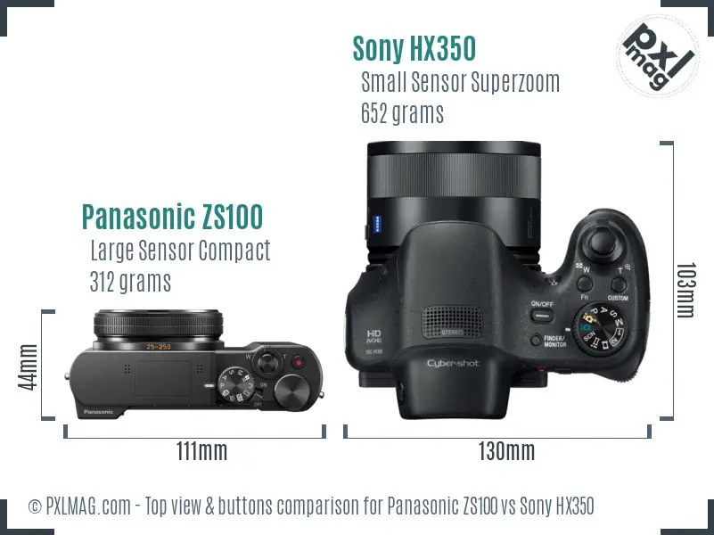 Panasonic ZS100 vs Sony HX350 top view buttons comparison