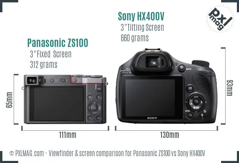 Panasonic ZS100 vs Sony HX400V Screen and Viewfinder comparison