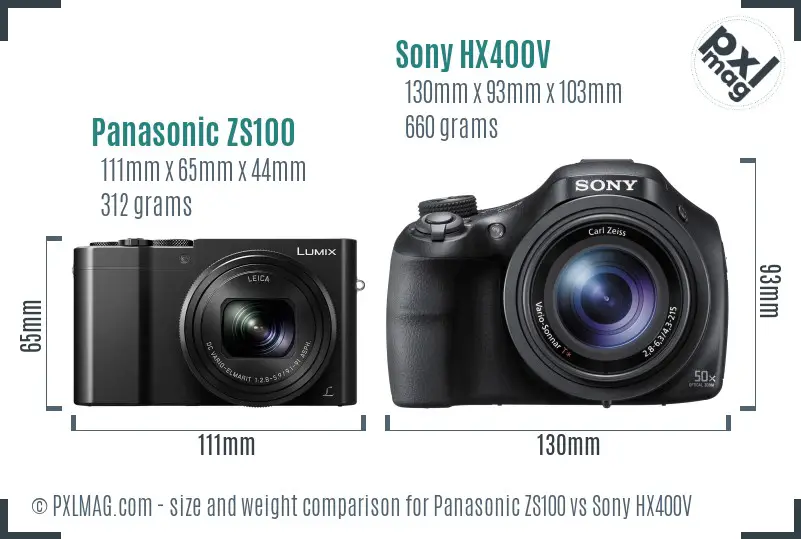 Panasonic ZS100 vs Sony HX400V size comparison