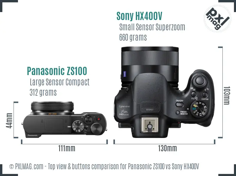 Panasonic ZS100 vs Sony HX400V top view buttons comparison