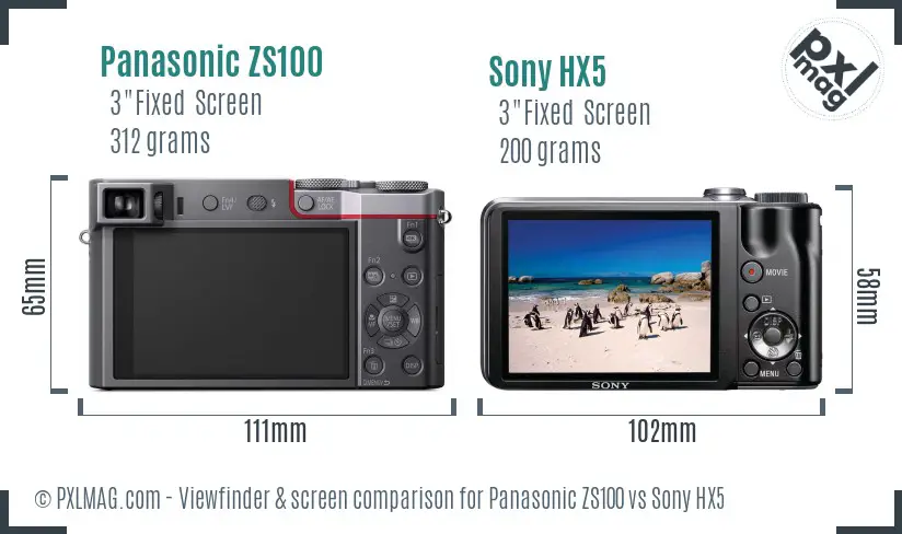 Panasonic ZS100 vs Sony HX5 Screen and Viewfinder comparison