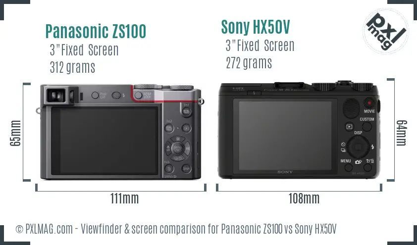 Panasonic ZS100 vs Sony HX50V Screen and Viewfinder comparison
