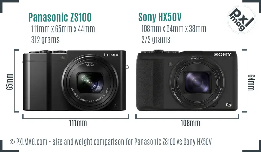 Panasonic ZS100 vs Sony HX50V size comparison