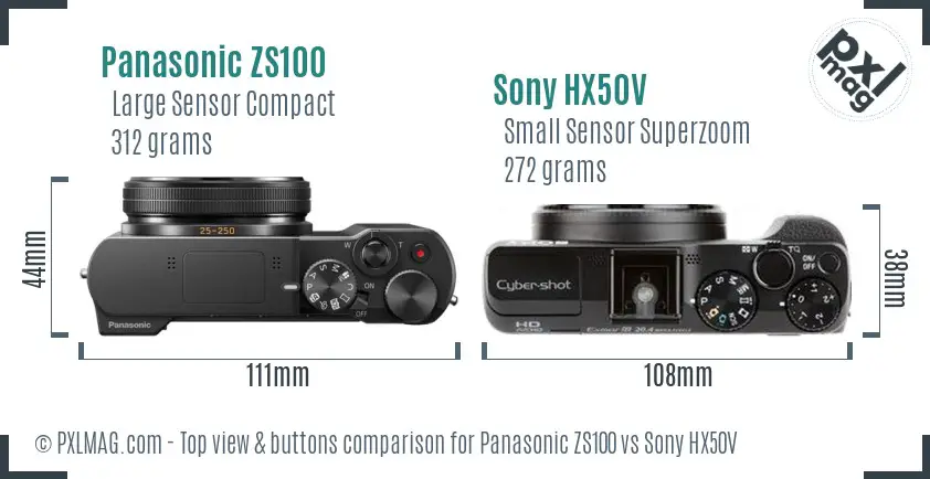Panasonic ZS100 vs Sony HX50V top view buttons comparison