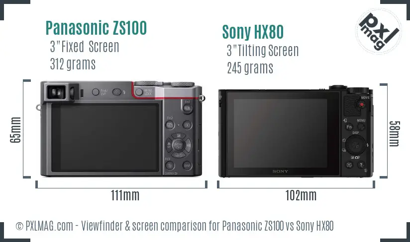 Panasonic ZS100 vs Sony HX80 Screen and Viewfinder comparison