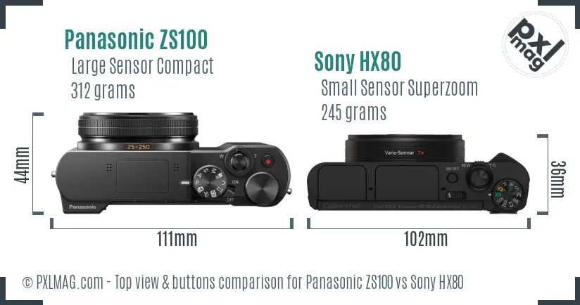 Panasonic ZS100 vs Sony HX80 top view buttons comparison