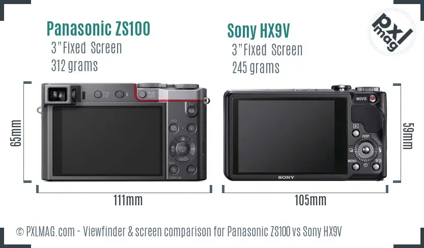 Panasonic ZS100 vs Sony HX9V Screen and Viewfinder comparison