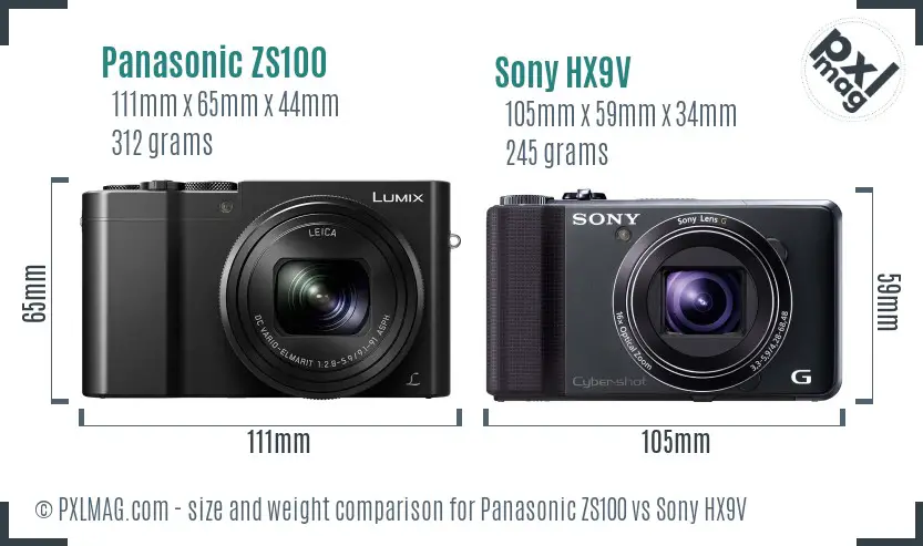 Panasonic ZS100 vs Sony HX9V size comparison