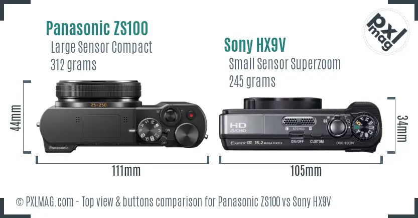 Panasonic ZS100 vs Sony HX9V top view buttons comparison