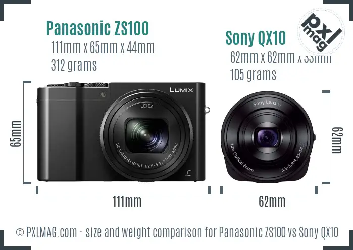 Panasonic ZS100 vs Sony QX10 size comparison Panasonic ZS100 vs Sony QX10 size comparison