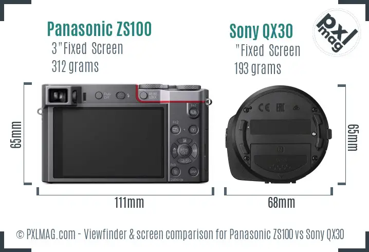 Panasonic ZS100 vs Sony QX30 Screen and Viewfinder comparison