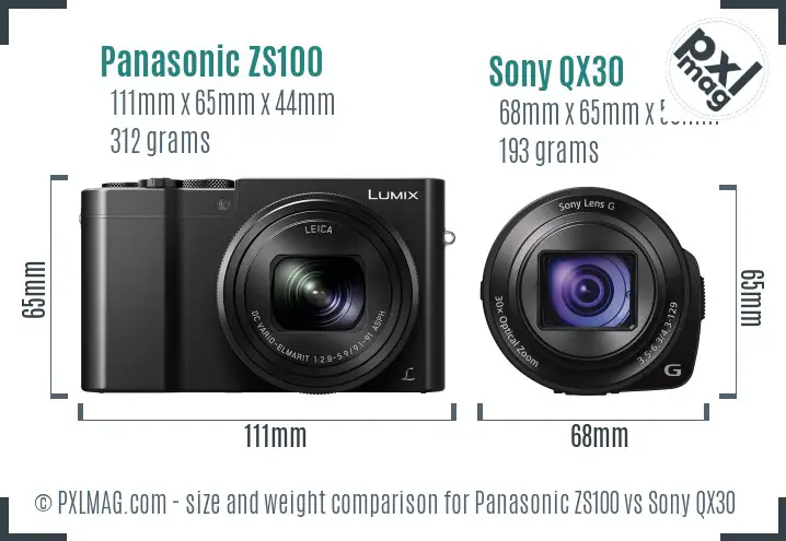 Panasonic ZS100 vs Sony QX30 size comparison