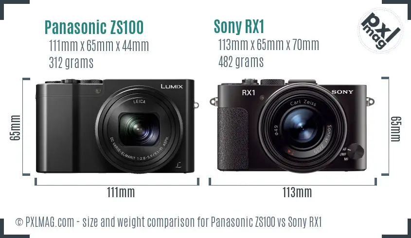Panasonic ZS100 vs Sony RX1 size comparison