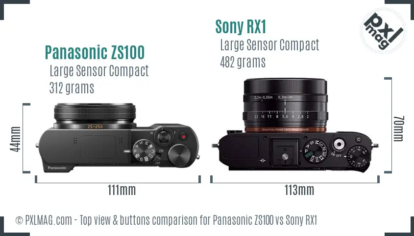 Panasonic ZS100 vs Sony RX1 top view buttons comparison