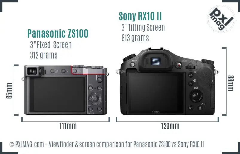 Panasonic ZS100 vs Sony RX10 II Screen and Viewfinder comparison