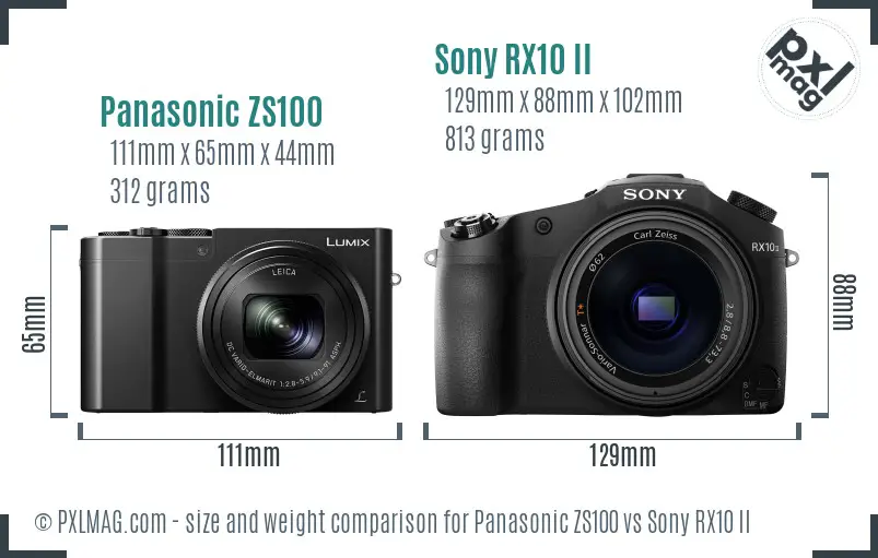 Panasonic ZS100 vs Sony RX10 II size comparison