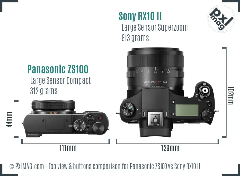 Panasonic ZS100 vs Sony RX10 II top view buttons comparison