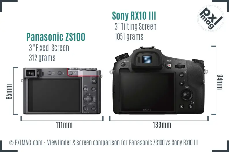 Panasonic ZS100 vs Sony RX10 III Screen and Viewfinder comparison