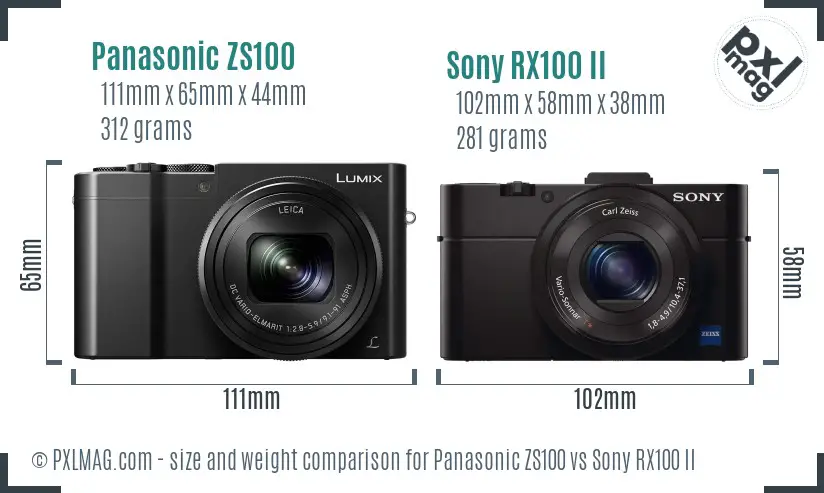 Panasonic ZS100 vs Sony RX100 II size comparison