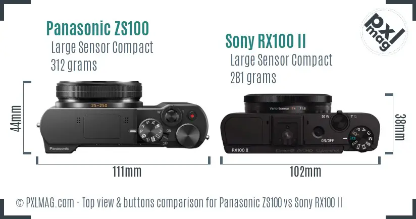 Panasonic ZS100 vs Sony RX100 II top view buttons comparison