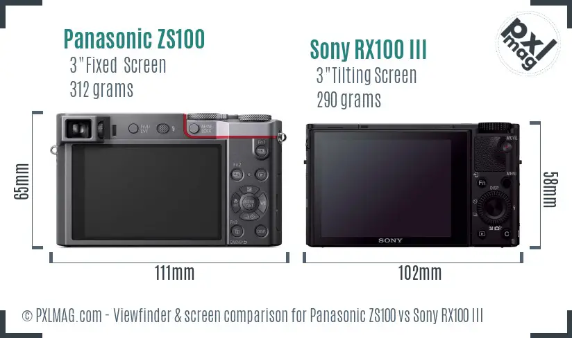 Panasonic ZS100 vs Sony RX100 III Screen and Viewfinder comparison
