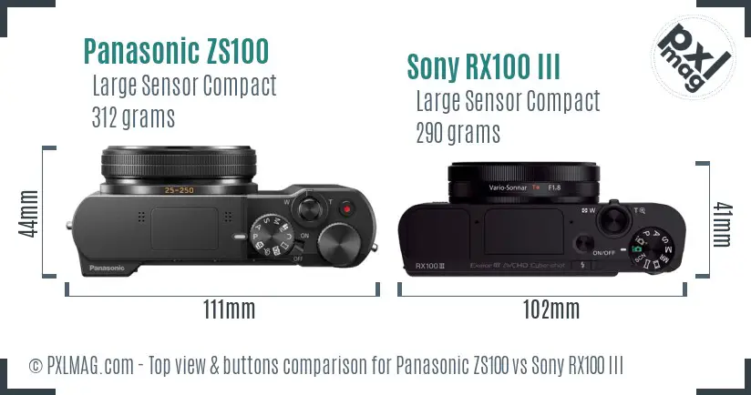 Panasonic ZS100 vs Sony RX100 III top view buttons comparison