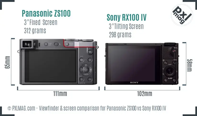 Panasonic ZS100 vs Sony RX100 IV Screen and Viewfinder comparison