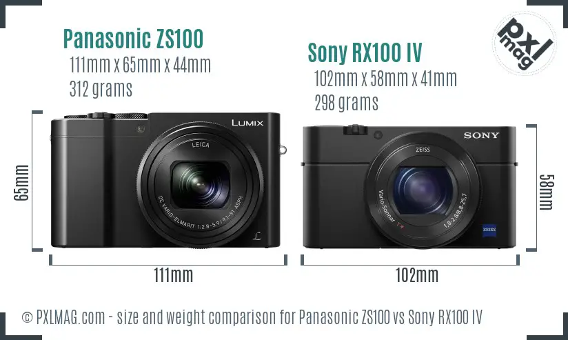 Panasonic ZS100 vs Sony RX100 IV size comparison