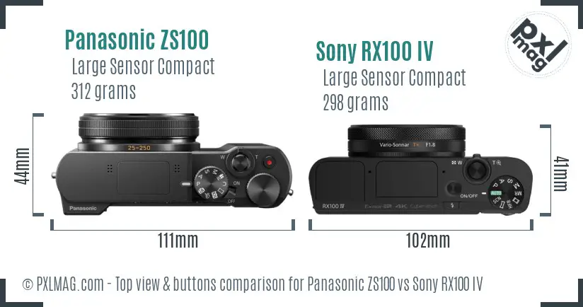 Panasonic ZS100 vs Sony RX100 IV top view buttons comparison