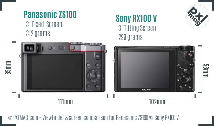 Panasonic ZS100 vs Sony RX100 V Screen and Viewfinder comparison