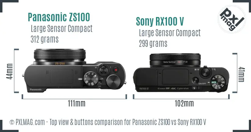 Panasonic ZS100 vs Sony RX100 V top view buttons comparison