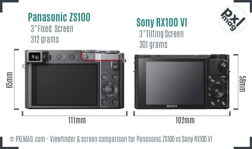 Panasonic ZS100 vs Sony RX100 VI Screen and Viewfinder comparison
