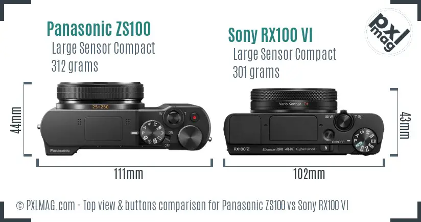 Panasonic ZS100 vs Sony RX100 VI top view buttons comparison