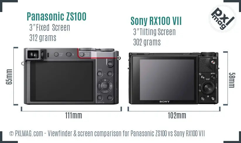 Panasonic ZS100 vs Sony RX100 VII Screen and Viewfinder comparison