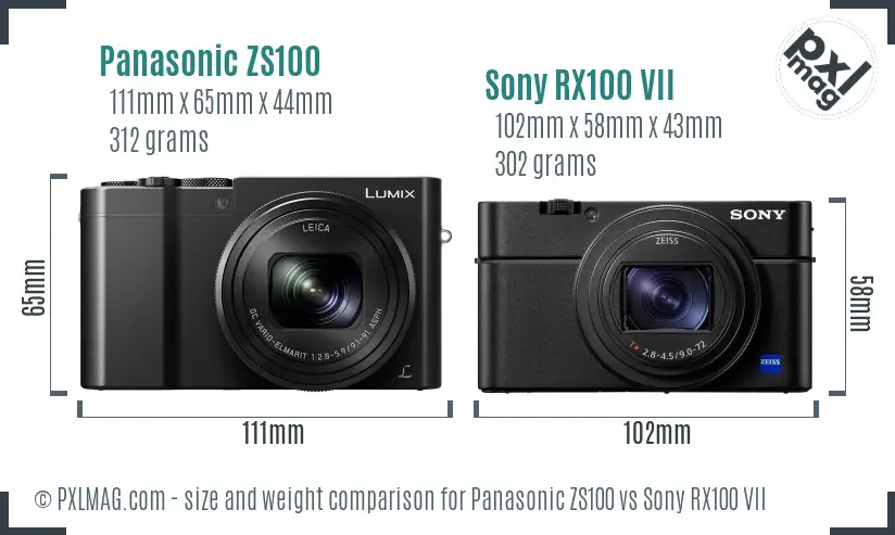 Panasonic ZS100 vs Sony RX100 VII size comparison