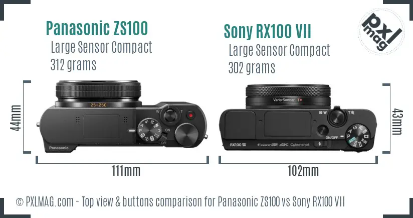 Panasonic ZS100 vs Sony RX100 VII top view buttons comparison