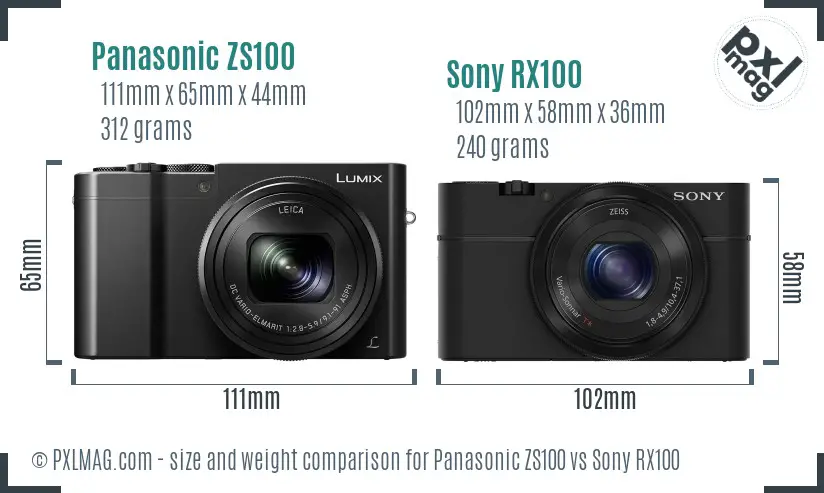 Panasonic ZS100 vs Sony RX100 size comparison