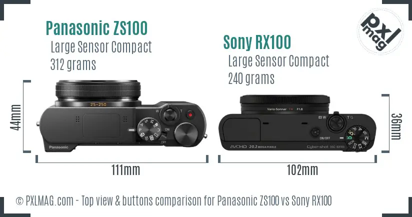 Panasonic ZS100 vs Sony RX100 top view buttons comparison