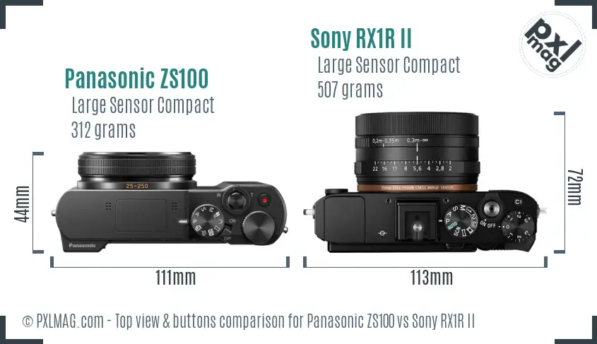 Panasonic ZS100 vs Sony RX1R II top view buttons comparison
