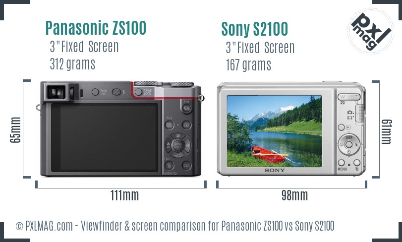 Panasonic ZS100 vs Sony S2100 Screen and Viewfinder comparison
