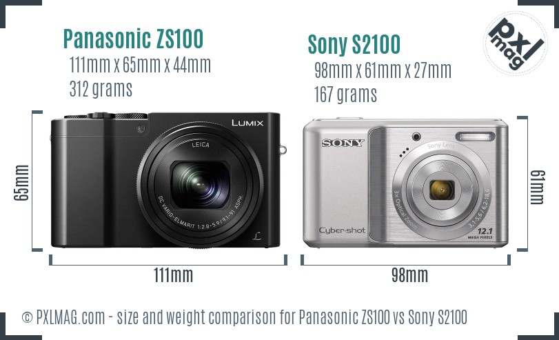 Panasonic ZS100 vs Sony S2100 size comparison Panasonic ZS100 vs Sony S2100 size comparison